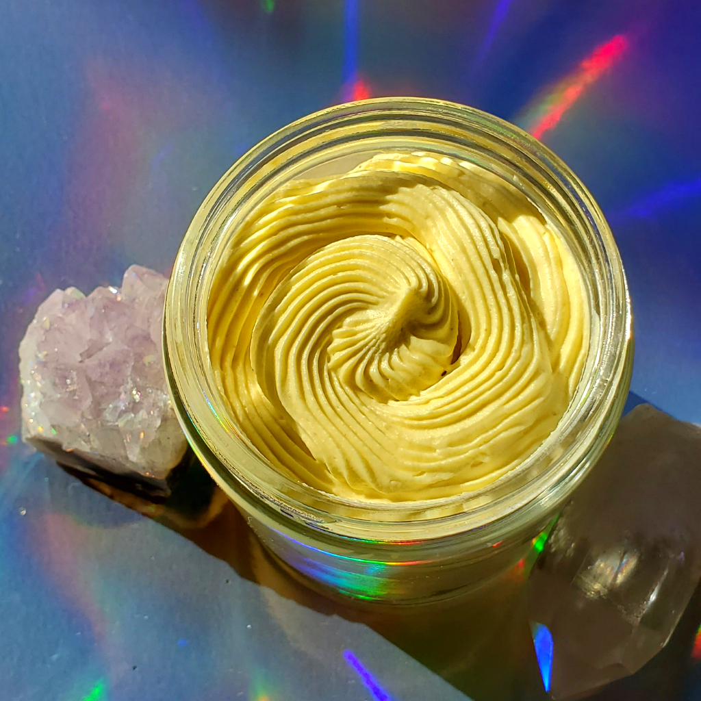 Mag-Numb The Original Meta-Magnesium Body Recovery Butter, smells like Fall in a jar, chronic pain relief, anti-inflammation power, sore muscle recovery without the menthol scent! Plus major skin rejuvenation and lymphatic health benefits. The color of a bright yellow sun, the magic in this jar is unmatched. Reiki, Crystal, and 528Hz healing frequency energy infused always.